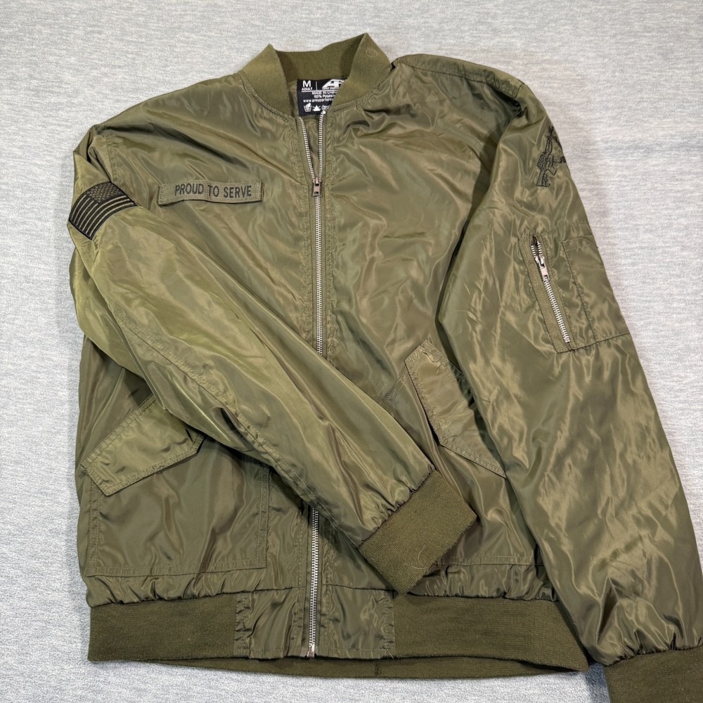 Army Performance Jacket Men M Green Proud To Serve Bomber Military Nylon‎